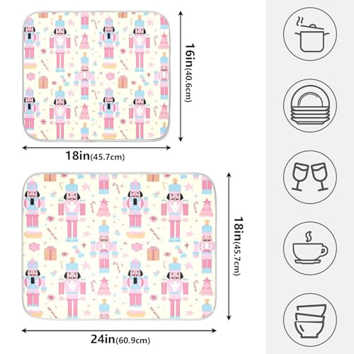Pink Nutcracker Christmas Dish Drying Mat for Kitchen Counter Absorbent Microfiber Small Drying Pad Dish mats for Kitchen Countertops 16 x 18 Inch (Christmas Nutcracker / 18" x 16")
