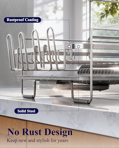 Extendable Dish Drying Rack (2-Tier / Gray)