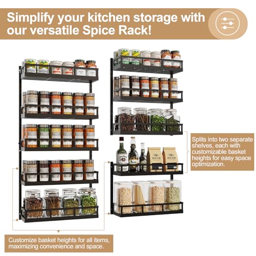 Wall Mount Spice Rack Organizer 5 Tier Height