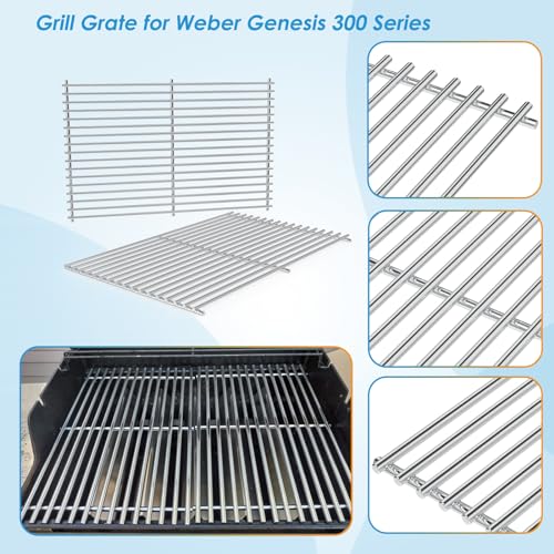 7528 7524 19.5" Grill Grates for Weber Genesis 300 Series Genesis E310 E320 E330 S310 S320 S330 EP310 EP320 EP330 for Weber Genesis 300 Grill Parts (19 1/2" x 12 3/4"SS)