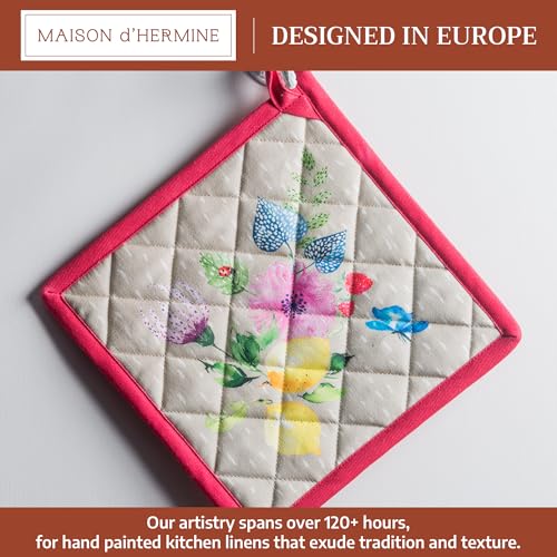 Pot Holders 100% Cotton Potholders (105 - Jardin D'ete - Fog / 8" x 8" (Pot Holder Pack of 1))