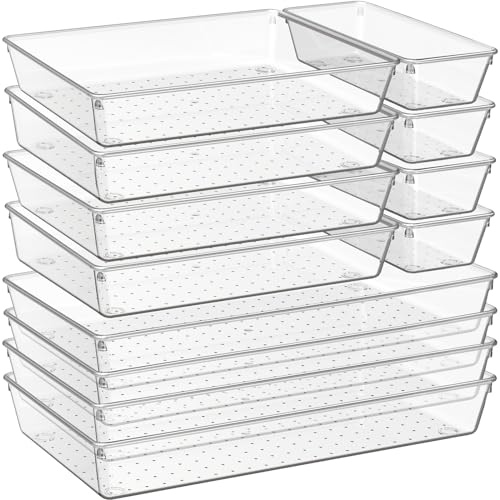12 Pack Large Clear Plastic Drawer Organizer Trays (12 Count)