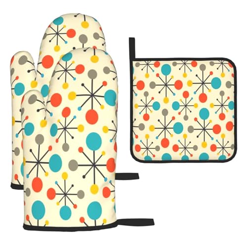 Mid Century Fifties Modern Atomic Retro Oven Mitts and Pot Holders Sets of 3
