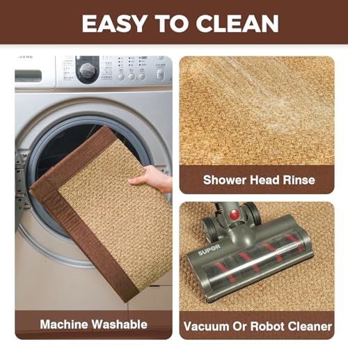 Kitchen Rugs Non Slip Washable Kitchen Mat Anti Fatigue Brown 17"x59" (7 Sq Ft)