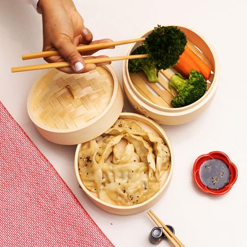 2 Tier Bamboo Steamer Baskets (6 inch - bamboo)