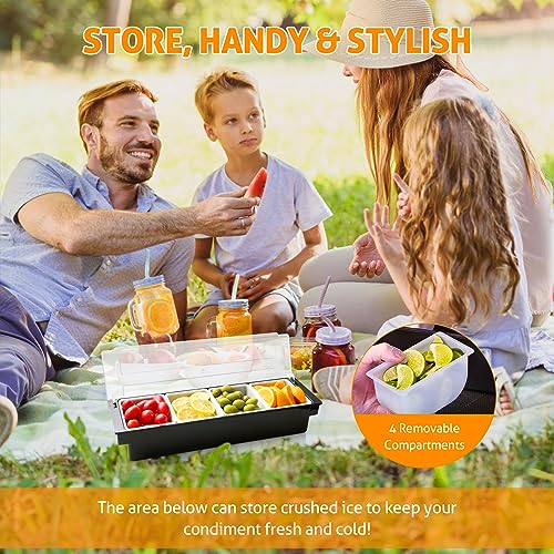 Ice Chilled Condiment Caddy with 4 Removable Trays and Lids (4 Compartment)