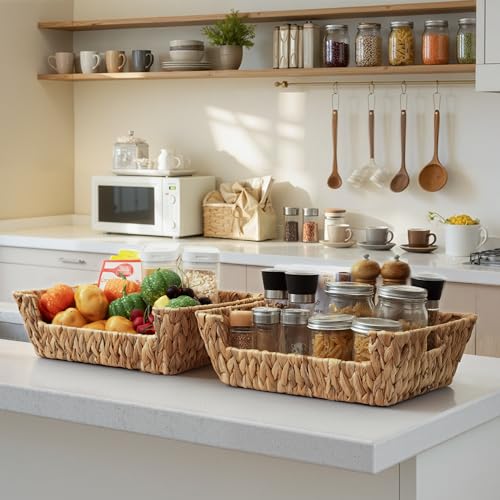 Pantry Baskets for Organizing (Natural(Water Hyacinth) / 16 ½"L x 12 ½"W x 5"H)