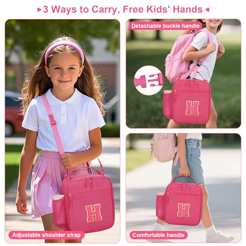 Initial Insulated Lunch Bag for Girls Kids (Rosy Red / H)
