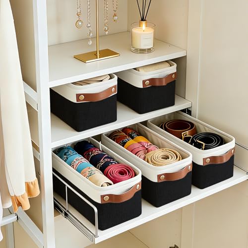 Small Fabric Storage Baskets (Black / Off-White / Narrow-15"x6"x5")