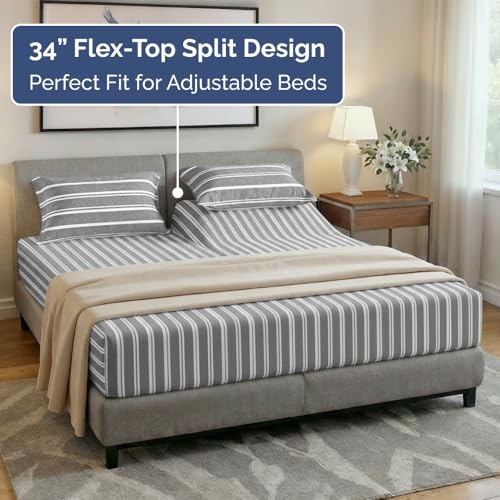 Flex Top Split Head King 4 Piece Sheet Set (41 - Grey Stripes 3 / Split Head/Flex Top)