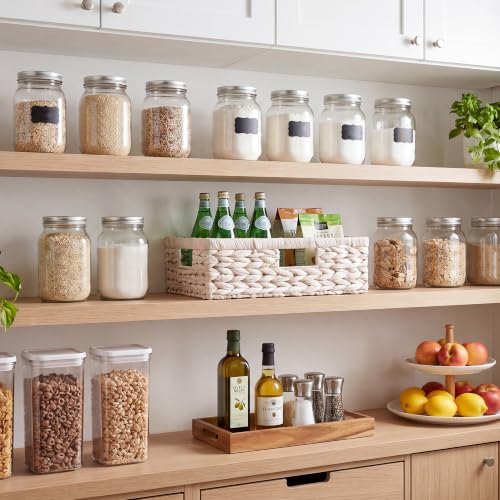 Large Wicker Storage Baskets for Shelves (White (Water Hyacinth) / 15¼"L x 11¾"W x 4¾"H)
