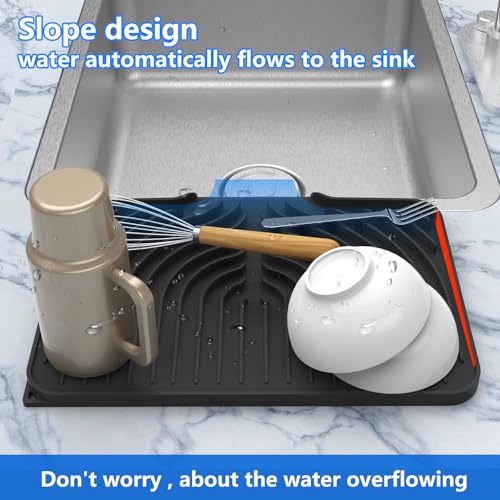 Dish drying mats for kitchen counter (14.6"×11" / Black)