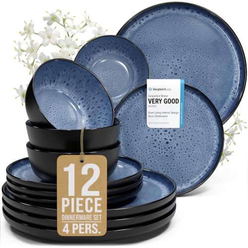 12 Piece Stoneware Dinnerware Set for 4 (Dark / Deep Blue / Set for 4 (12pcs))