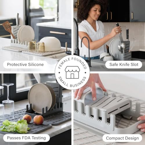 Home Collapsible Dish Drying Rack with Stone Dish Pad (Large + Rack / Sandstone)