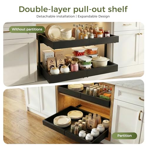 Expandable Pull Out Cabinet Organizer (Black / 15.7"D×12"-18.5"W)