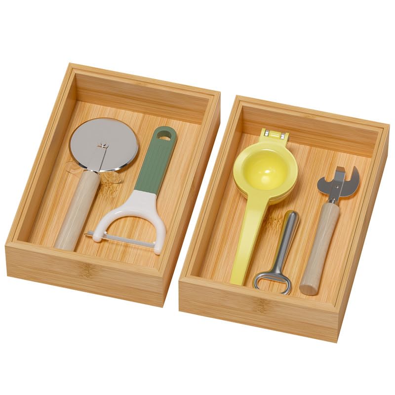 Bamboo Kitchen Drawer Organizer (9 x 6 x 2 Inch / Yellow)