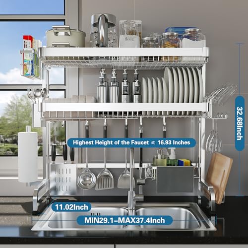 Over The Sink Dish Drying Rack (Silver / 3 Tier Style B)