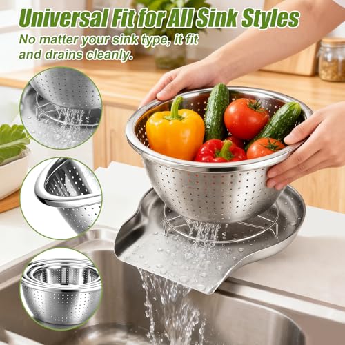 Stainless Steel Colander Set with Self (3 Sizes Stainless Steel Colander Set with Self-Draining Base Plate)