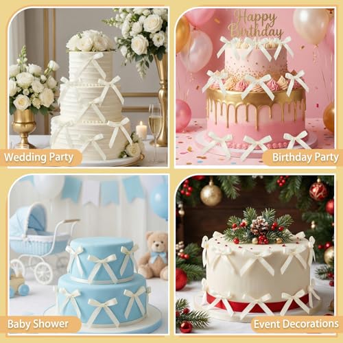 30 Pack Ivory Ribbon Bows for Cake Decorations Pre (Ivory)