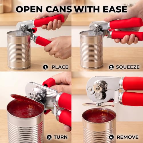 Stainless Steel Swing Open Manual Can Opener Comfortable Grip (Cherry Red / Swing Open)