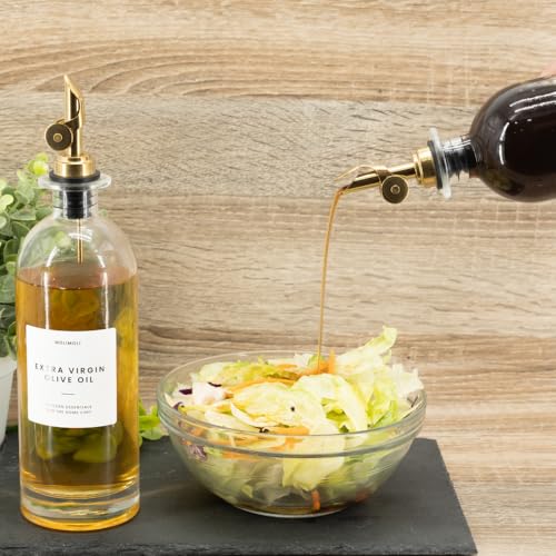 Oil and Vinegar Dispenser with Metal Pour Spout (500ml, Set of 2 Bottles / Gold)