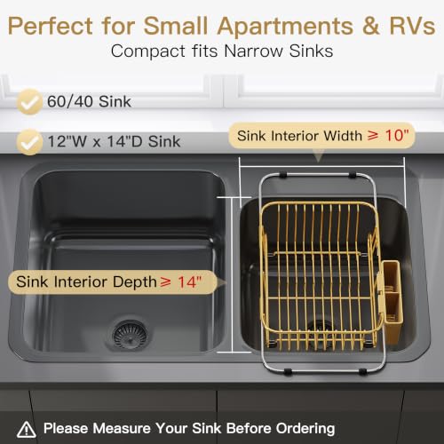 Gold Dish Drying Rack in Sink with Utensil Holder (Gold / For 10"-12"w Sink)