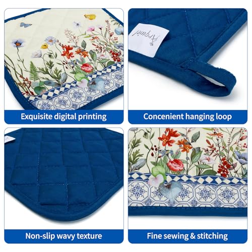 Country Wildflower Oven Mitts and Pot Holders Set (Retro Wildflowers / Oven Mitt x2 & Pot Holder x2)