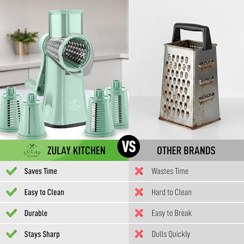 Rotary Cheese Grater Manual Hand Crank 5 Blade Shredder (5 Blades / Mint)