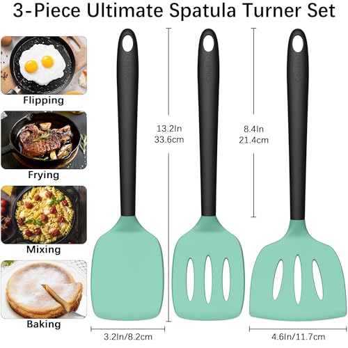 3 Pack Silicone Spatula Set (AquaGreenBlack)