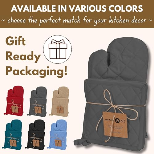 Farmhouse Oven Mitts and Pot Holders Set of 4 (Gray)