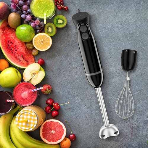 3-in-1 Immersion Blender Handheld with 2 Mixing Speed (Black / With 2 attachment)