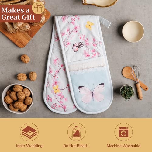 Double Oven Mitts 100% Cotton Double Oven Glove (050 - Blossoms in Spring / 7" x 35" (Double Oven Mitt))