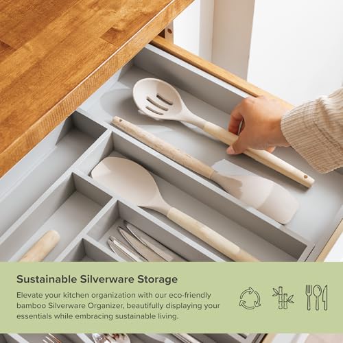 Silverware & Utensil Drawer Organizer (Gray Bamboo / From 18" to 33" Wide)