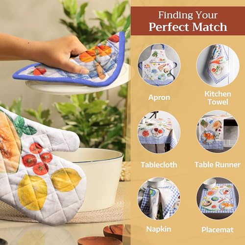 100% Cotton Oven Mitt & Pot Holder Set (078 - Gourmand / 7.5" x 13" & 8" x 8" (Oven Mitt & Pot Holder))