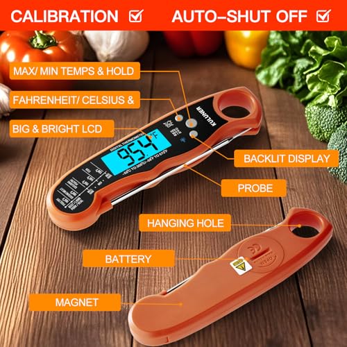 Digital Instant Read Meat Thermometer for Cooking (Orange)