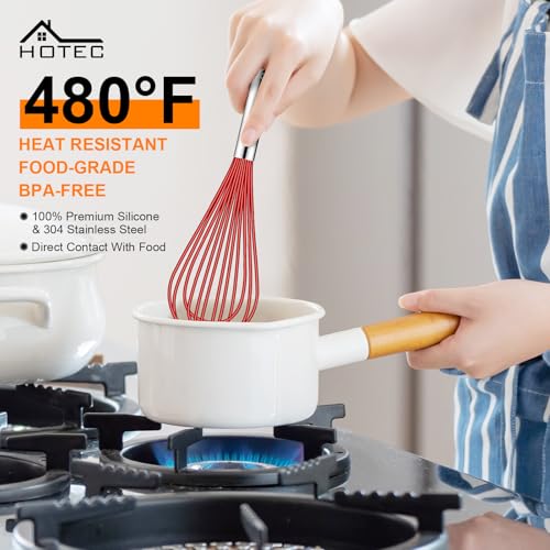 4 Pieces Silicone Whisks Set (Red,Silver)