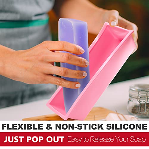 2 pcs Rectangular Soap Molds Kit with Cutters (Pink+Yellow - Rectangle)