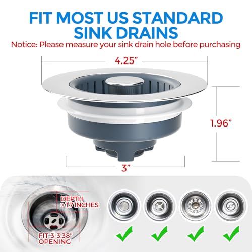 3 in 1 Kitchen Sink Stopper Strainer Basket Pop