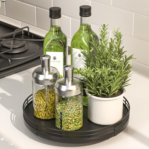9 Inch Oak Lazy Susan Spice Organizer (Black / 9)