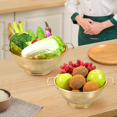 2PCS Gold Strainer for Kitchen (3QT+5QT)