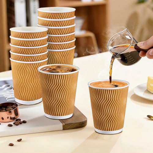120 Pack 10 oz Insulated Disposable Paper Coffee Cups Champagne (Champagne / 10 oz)