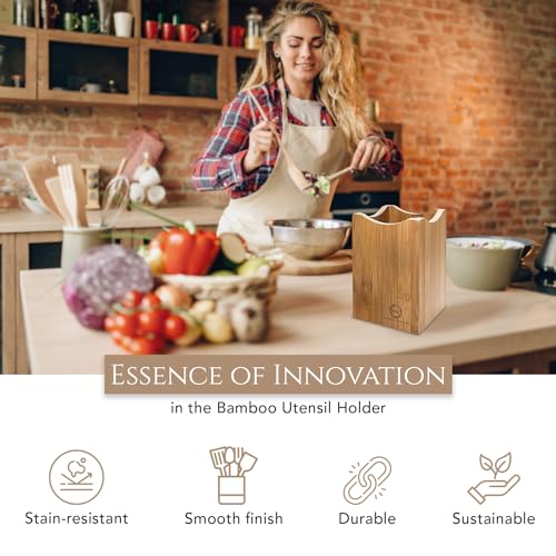 Premium Bamboo Kitchen Utensil Holder and Organizer