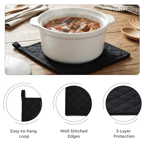 Oven Mitts and Pot Holders Set (Oven Glove + Pot Holder / Full Black)