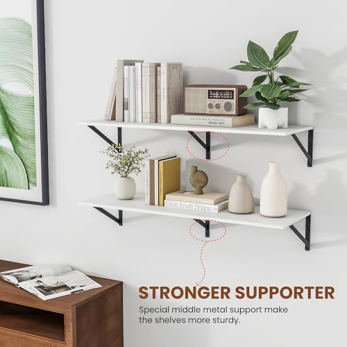 36W x 12D Deep Floating Shelves Set of 2 White (White With Black Metal Bracket / 36wx12dx5.8h)