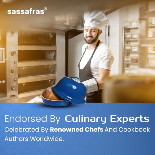 Superstone® Stoneware La Cloche® Bread Baker with Blue Glazed Exterior and Unglazed Interior Bakes an Artisan Bread with Crusty Crust and a Light Crumb (Blue)
