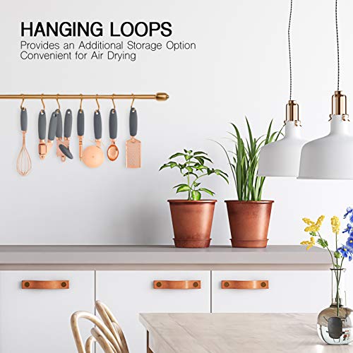 Kitchen Gadget Set Copper Plated Stainless Steel Utensils with Soft Touch Handles (7 Pieces / Copper Grey)