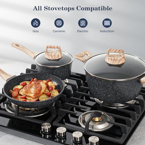 Pots and Pans Set Non Stick (Black / 12 Pieces)