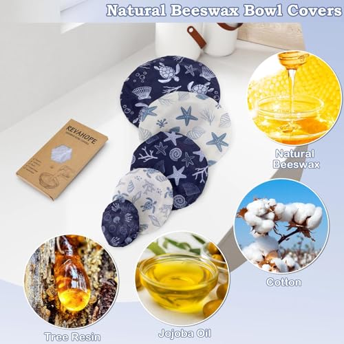 5Pcs Reusable Beeswax Elastic Bowl Covers for Bread Proofing and Food Cover (Ocean Series)