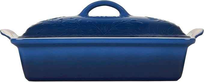 Le Creuset Olive Branch Collection Stoneware Heritage Covered Rectangular Casserole, 4 qt., Marseille with Embossed Lid