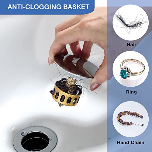 Stainless Steel Pop up Drain for Bathroom Sink Inst Sink Drain with Detachable Basket